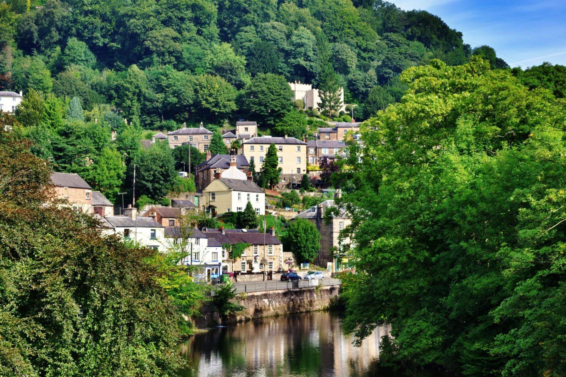 Matlock and Matlock Bath towns nestled in scenic valleys with rivers and hills.