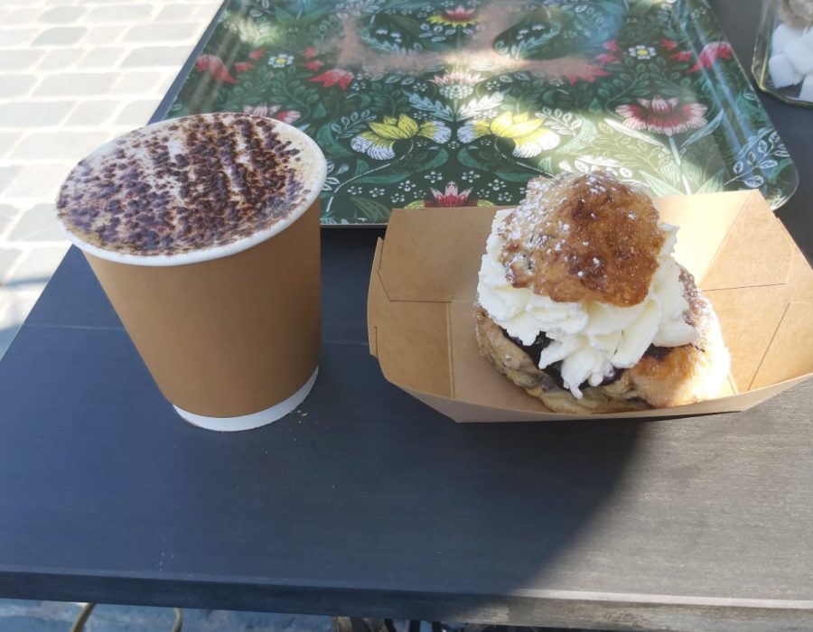 Blueberry scone and a coffee by the pier. Livin’ the life